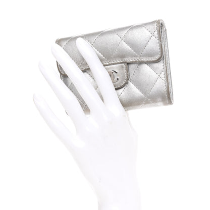 Chanel Metallic Lambskin Quilted Flap Card Holder Wallet Silver 2 of 12