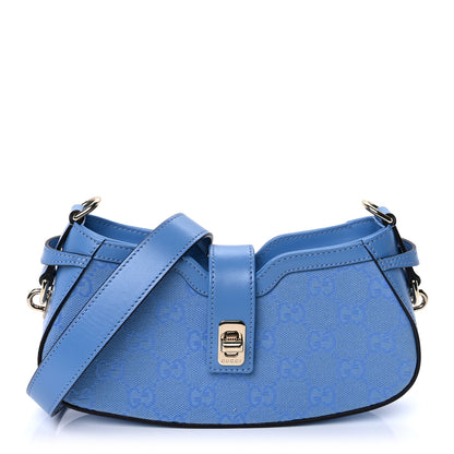 Gucci Calfskin Monogram Mini Moon Side Shoulder Bag Blue 1 of 8