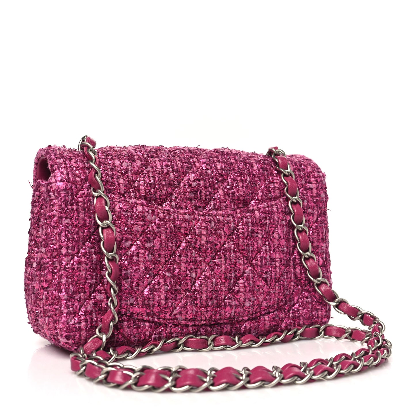 Metallic Tweed Quilted Mini Rectangular Flap Pink