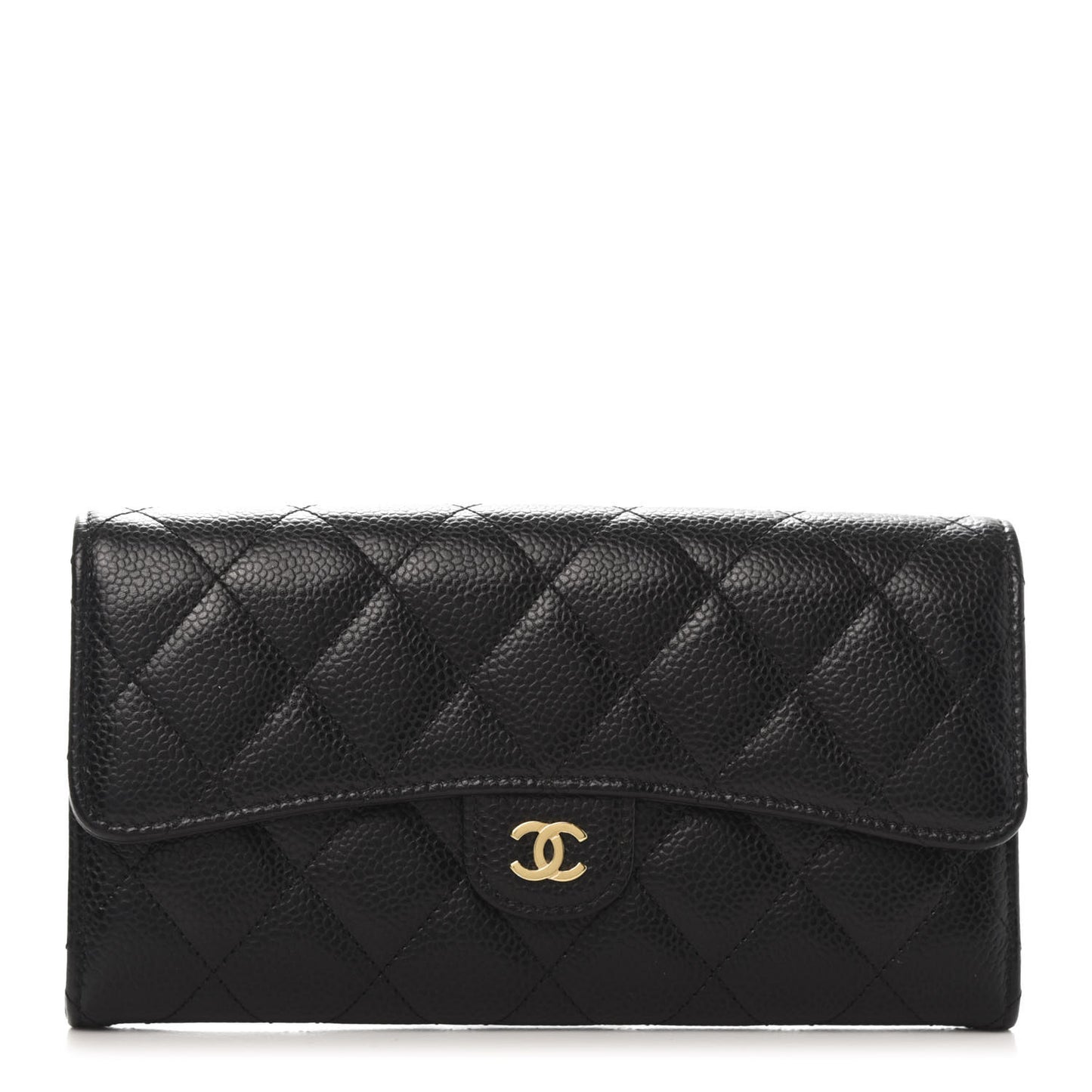 Caviar Quilted Large Gusset Flap Wallet Black