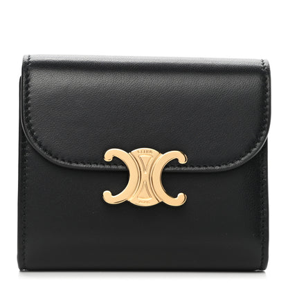 Celine Shiny Smooth Lambskin Small Triomphe Wallet Black 1 of 9