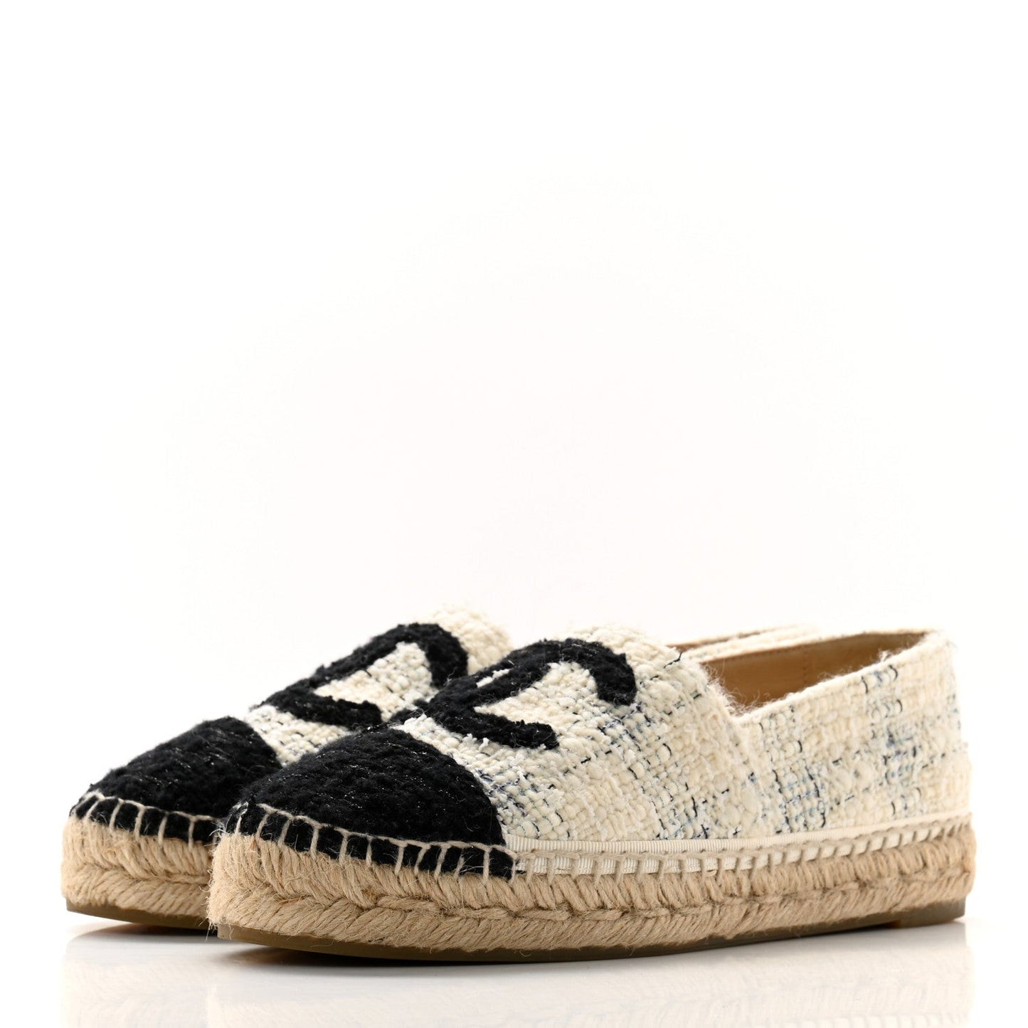 Tweed CC Espadrilles 36 Ecru White Blue Black