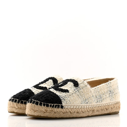 Chanel Tweed CC Espadrilles 36 Ecru White Blue Black 3 of 7