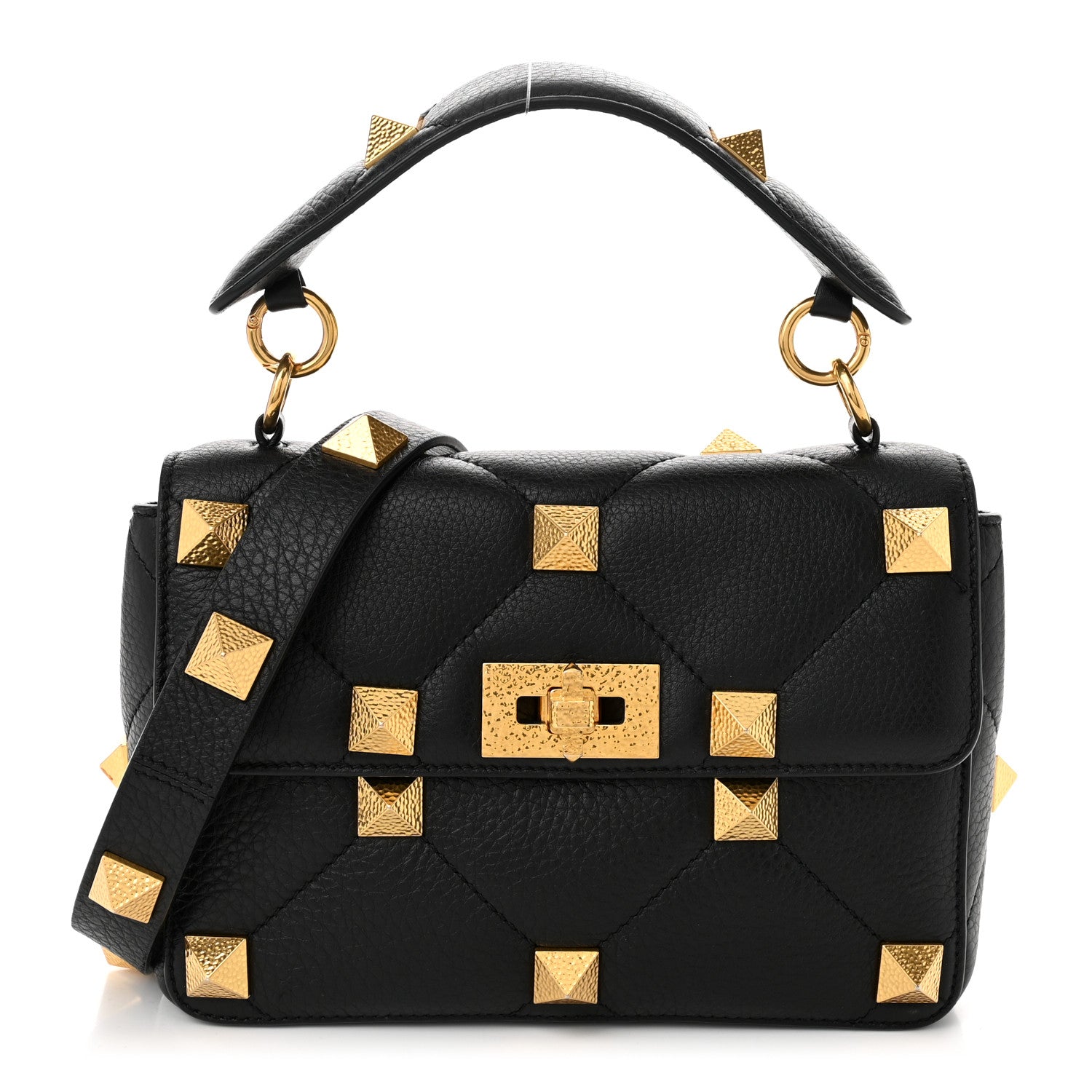 Valentino Garavani Grained Calfskin Medium Roman Stud Shoulder Bag Black 1 of 9