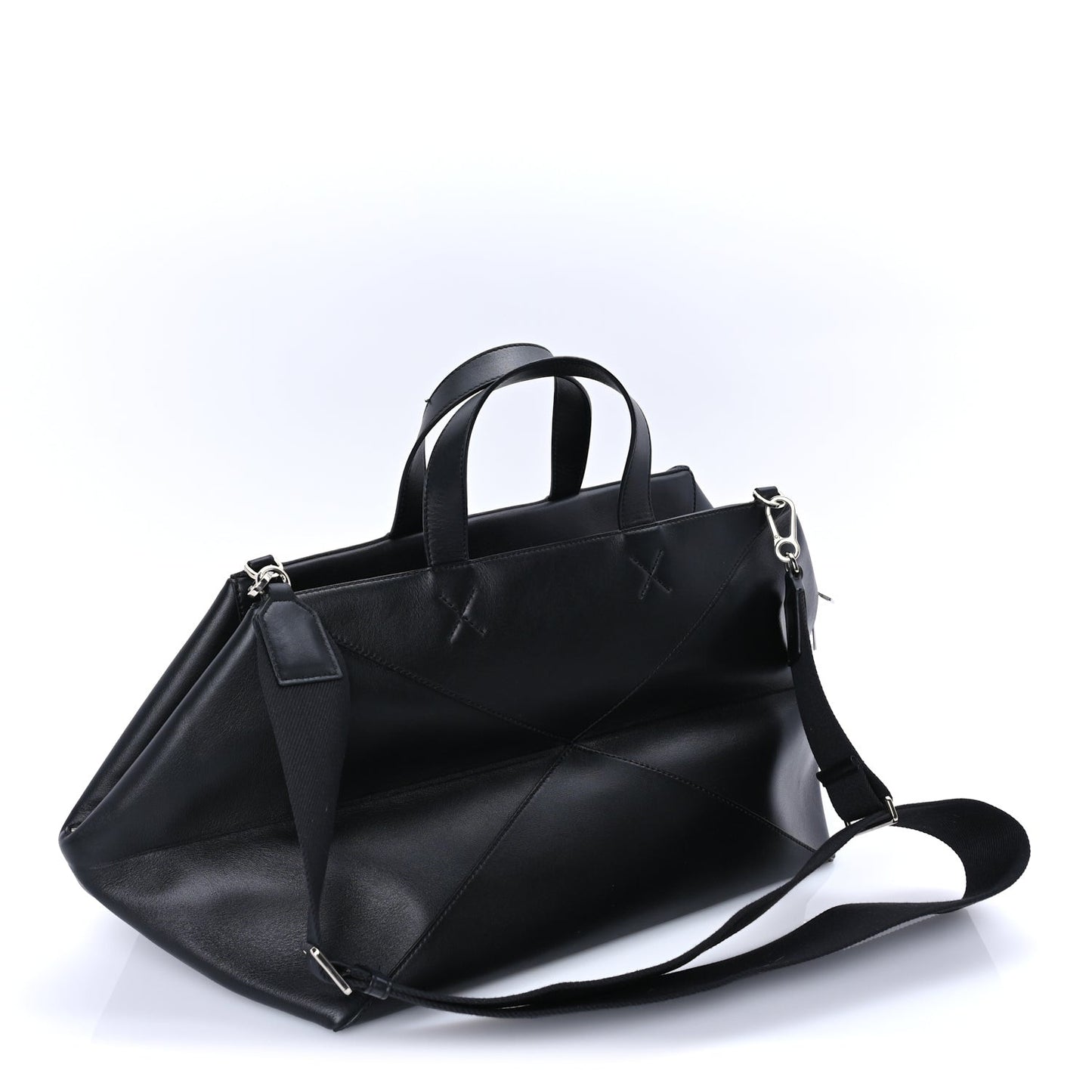 Shiny Calfskin Puzzle Fold Duffle Black Black