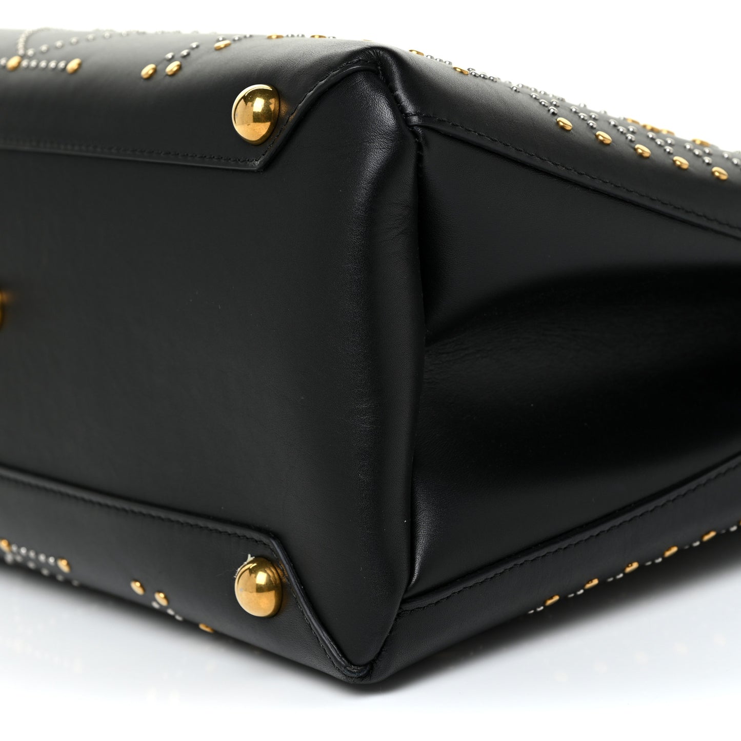 Smooth Calfskin Riveted Medium Banner Tote Black