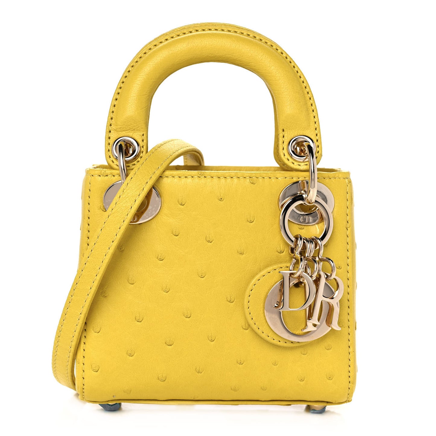 Ostrich Micro Lady Dior Yellow