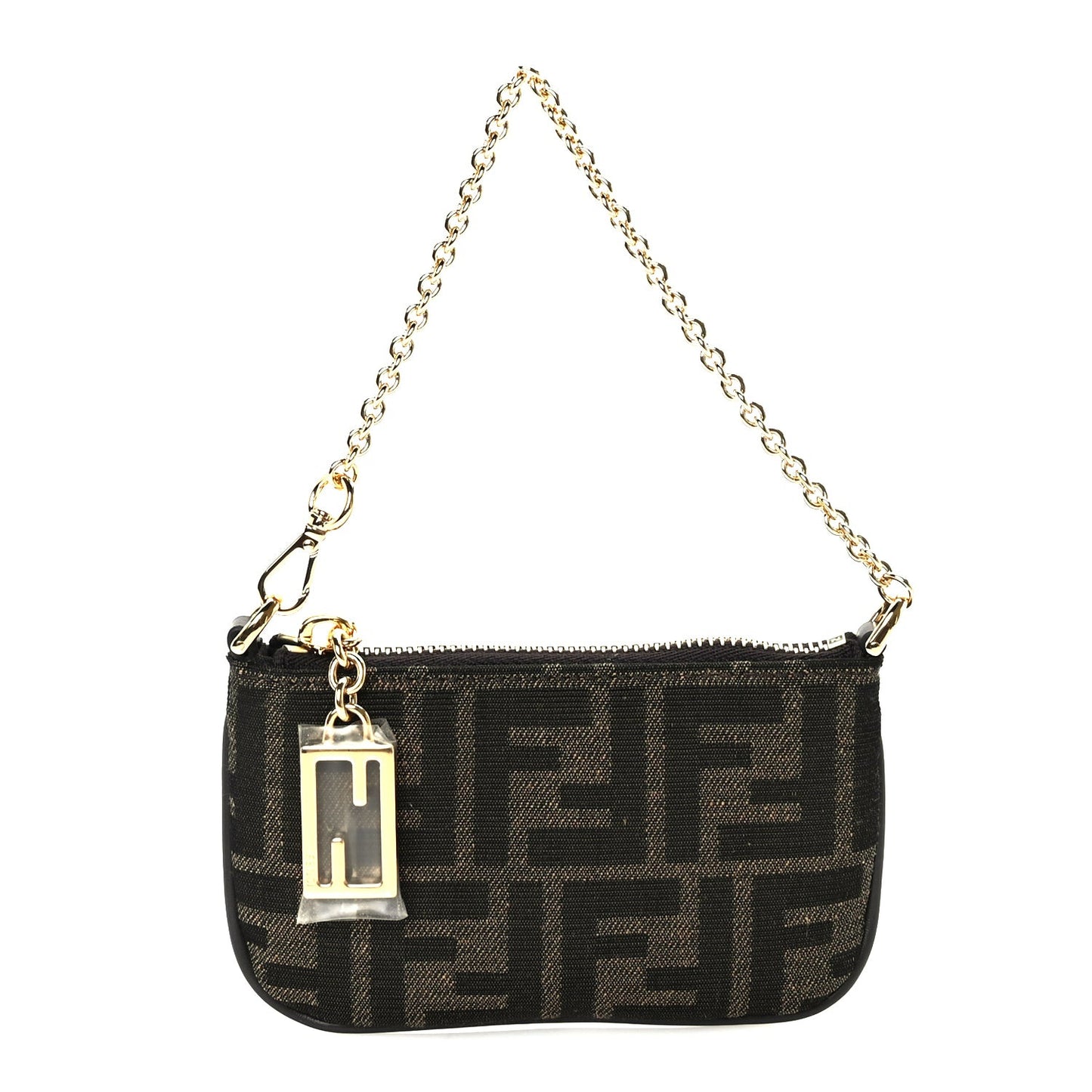Fabric Jacquard Mini Flat Pouch  Tobacco Brown Real Ebony