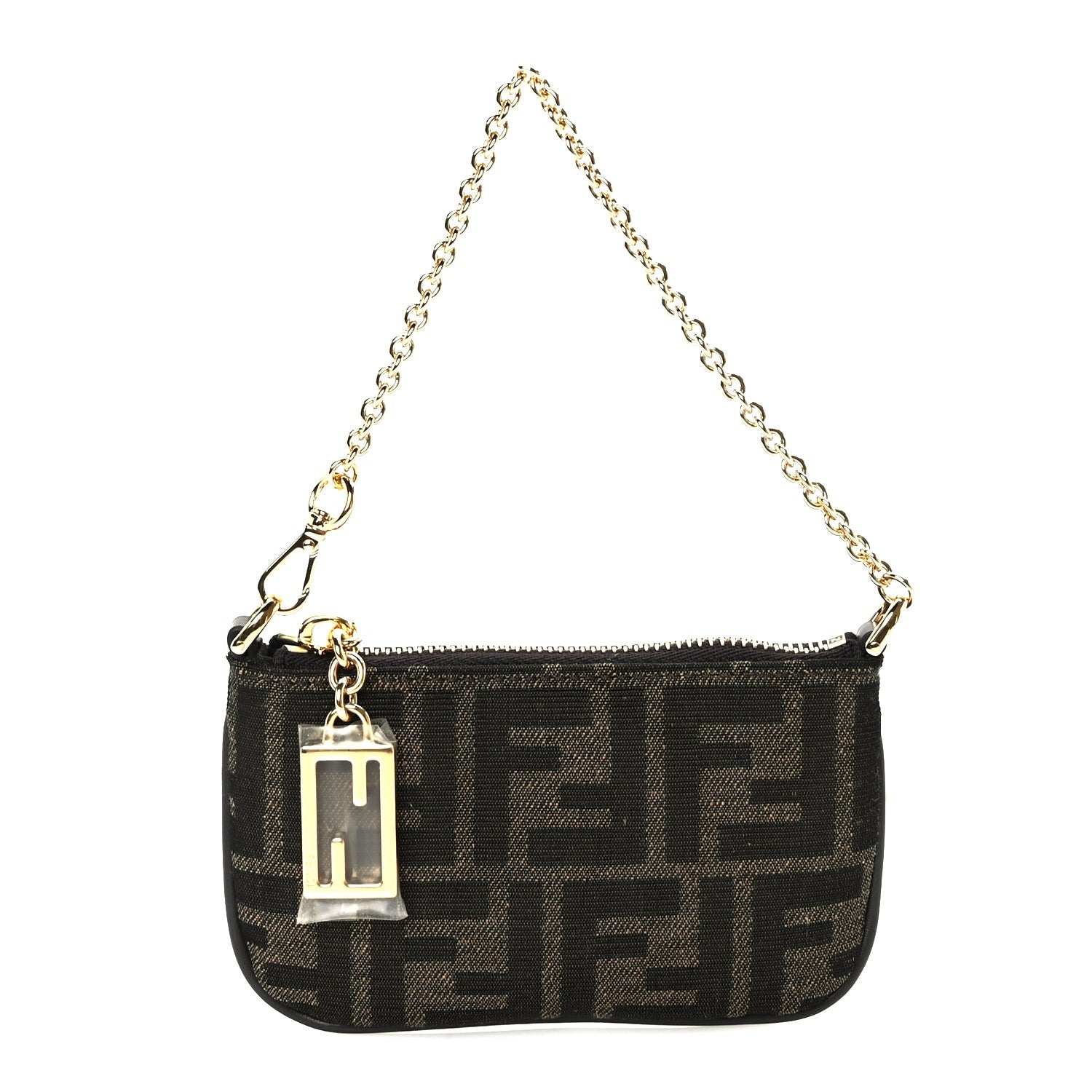 Fendi Fabric Jacquard Mini Flat Pouch  Tobacco Brown Real Ebony 1 of 8