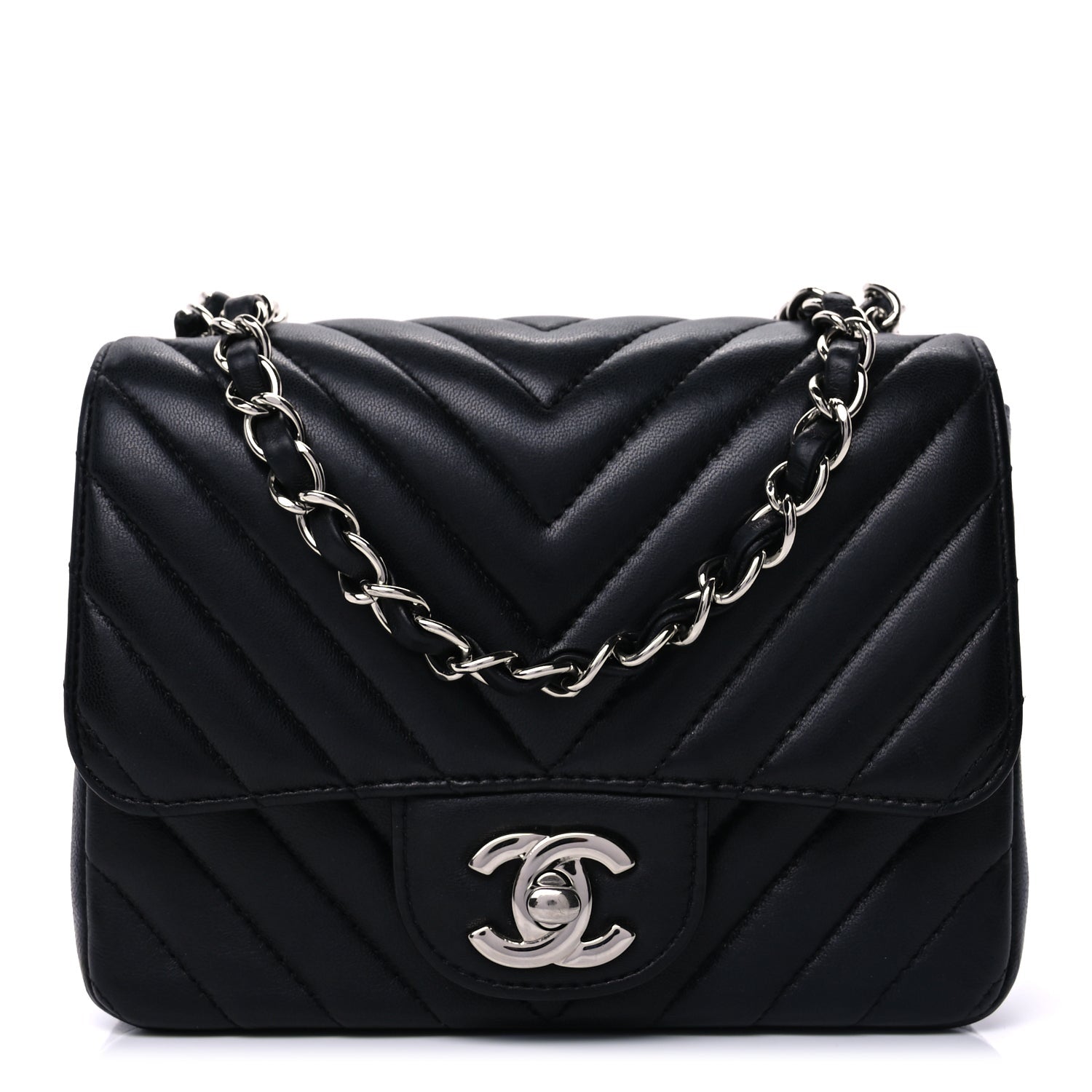 Chanel Lambskin Chevron Quilted Mini Square Flap  Black 1 of 8
