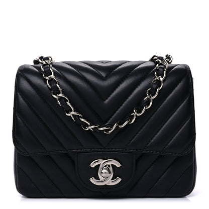 Chanel Lambskin Chevron Quilted Mini Square Flap  Black 1 of 8