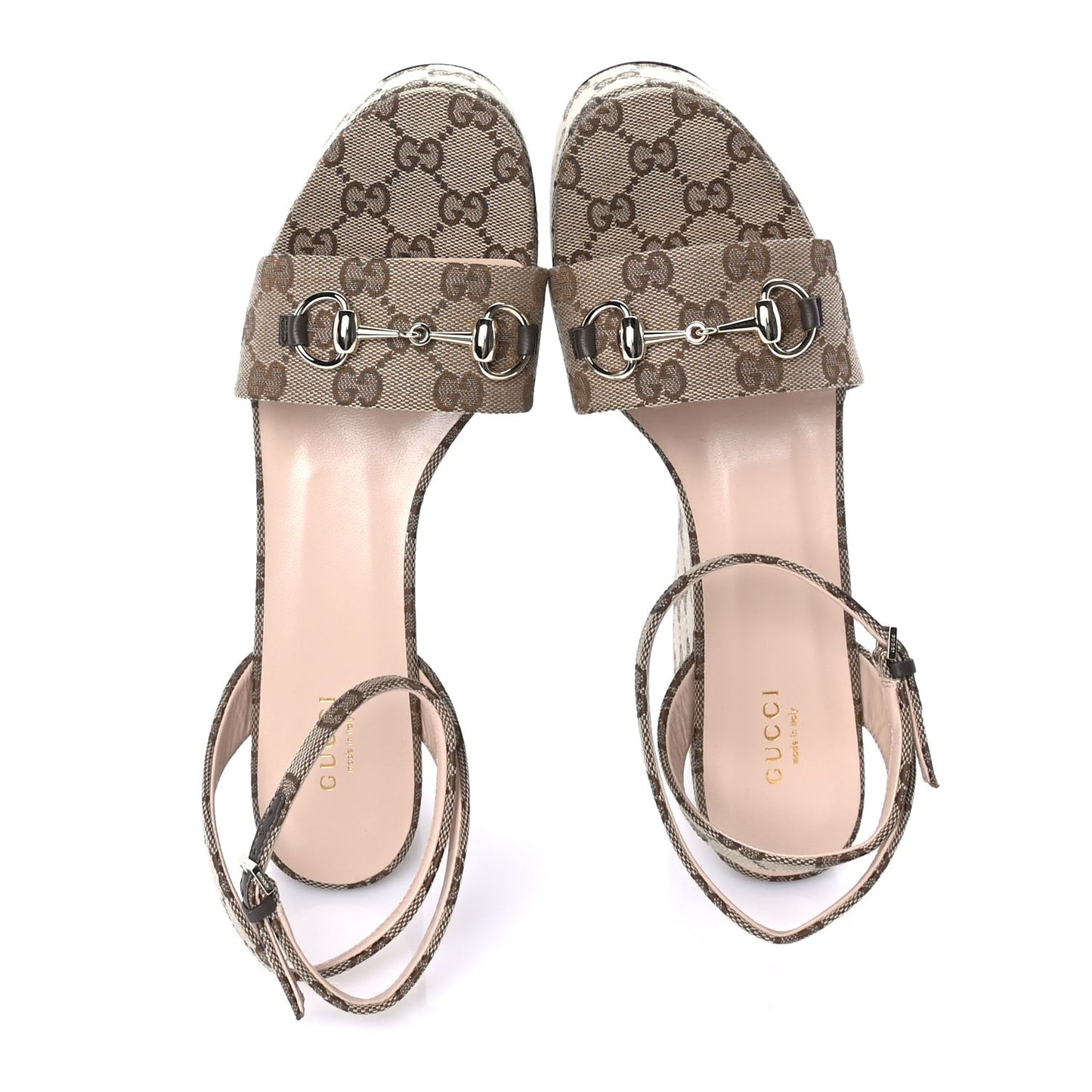 Monogram Nappa Chalotte Horsebit Ankle Strap 75mm Platform Sandals 39  Beige Ebony