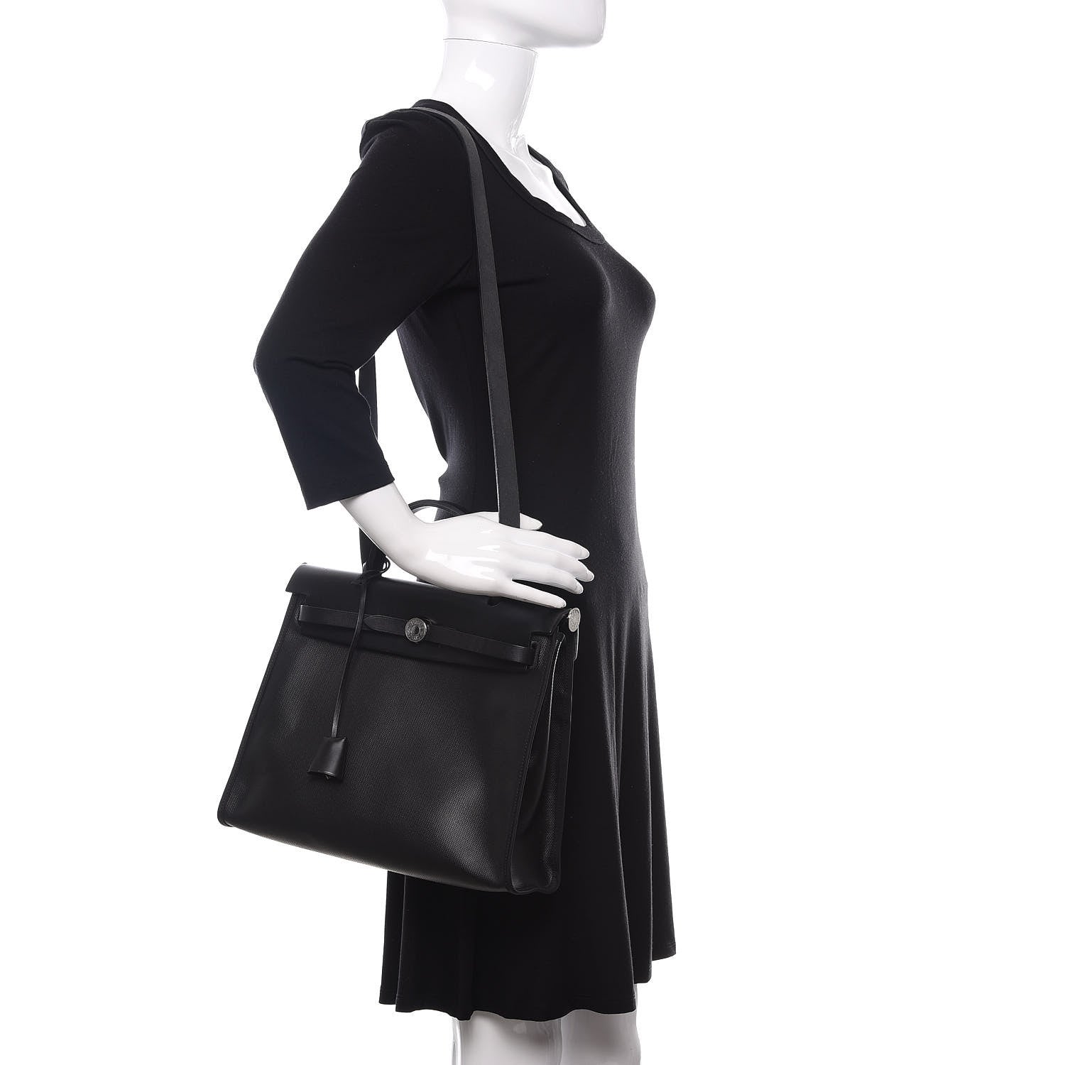 Hermes Toile H Berline Vache Hunter Herbag Zip PM 31 Black Ecru 2 of 12