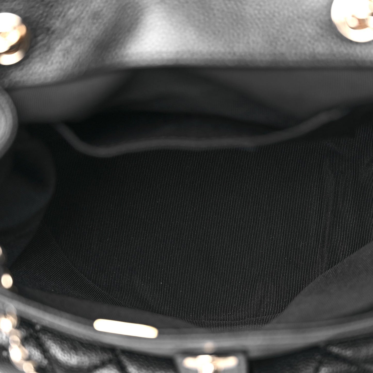 Shiny Caviar Quilted Small Duma Pockets Drawstring Backpack Black