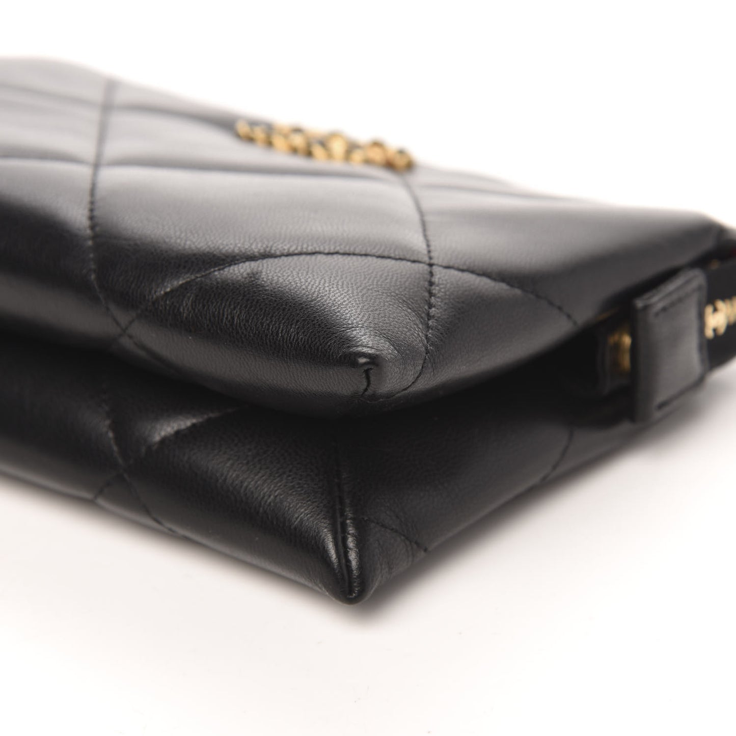 Shiny Goatskin Quilted Small Chanel 19 Pouch With Handle Black