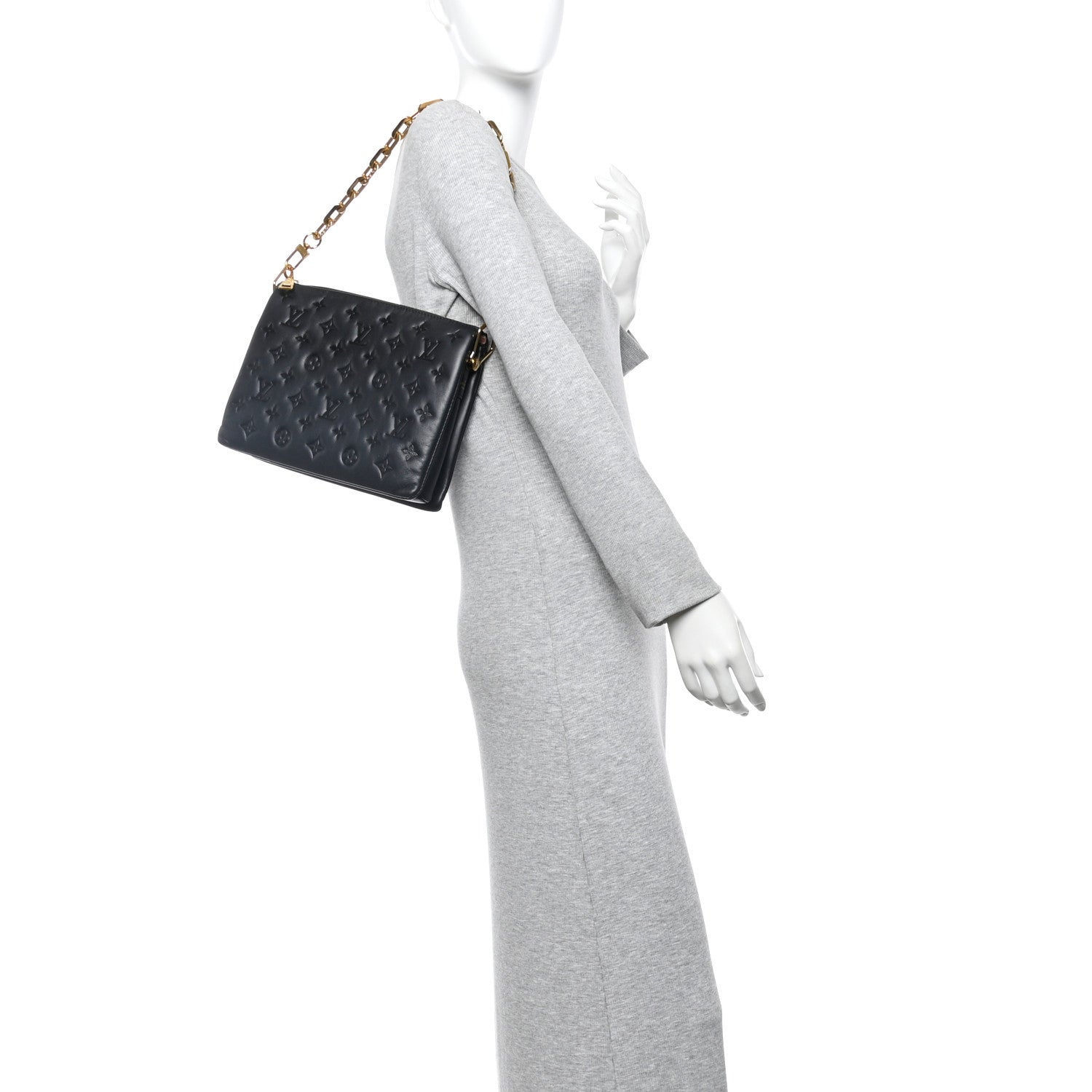 Louis Vuitton Lambskin Embossed Monogram Coussin PM Black 2 of 9