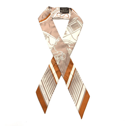 Hermes Silk Ex-Libris Twilly Beige White Caramel 1 of 4