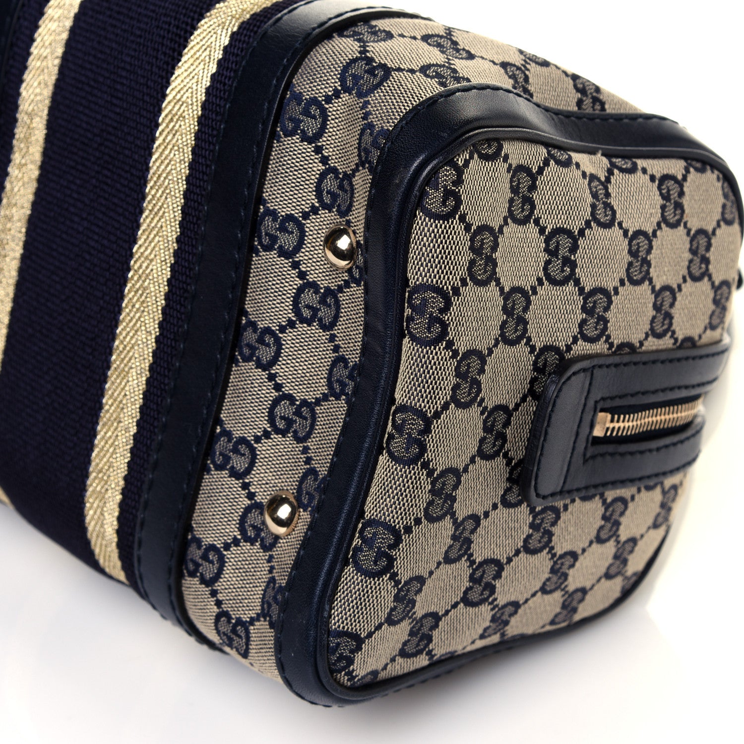 Gucci Monogram Vintage Web Small Boston Navy 16 of 18