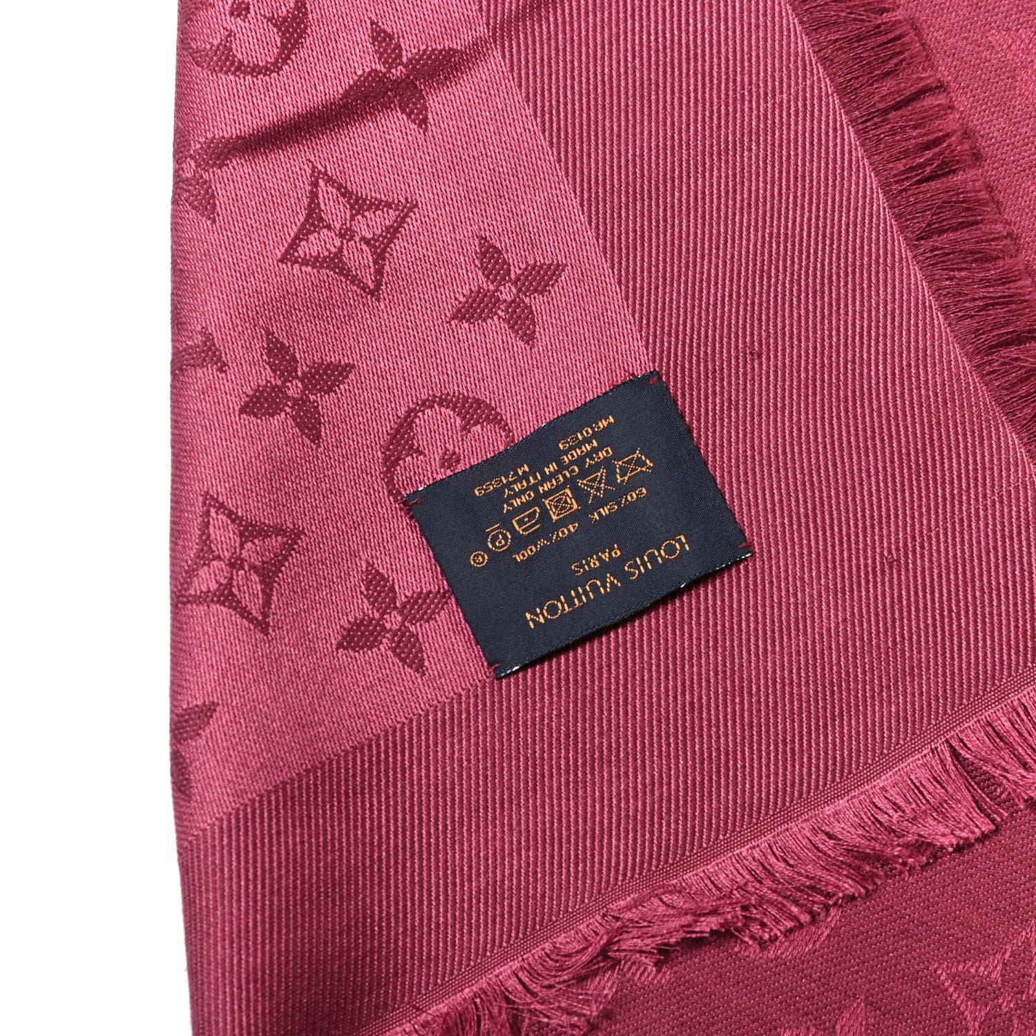 Louis Vuitton Silk Wool Monogram Shawl Wine Red 2 of 4