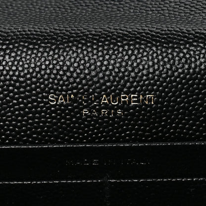 Saint Laurent Grain De Poudre Matelasse Chevron Monogram Envelope Chain Wallet Black 5 of 7