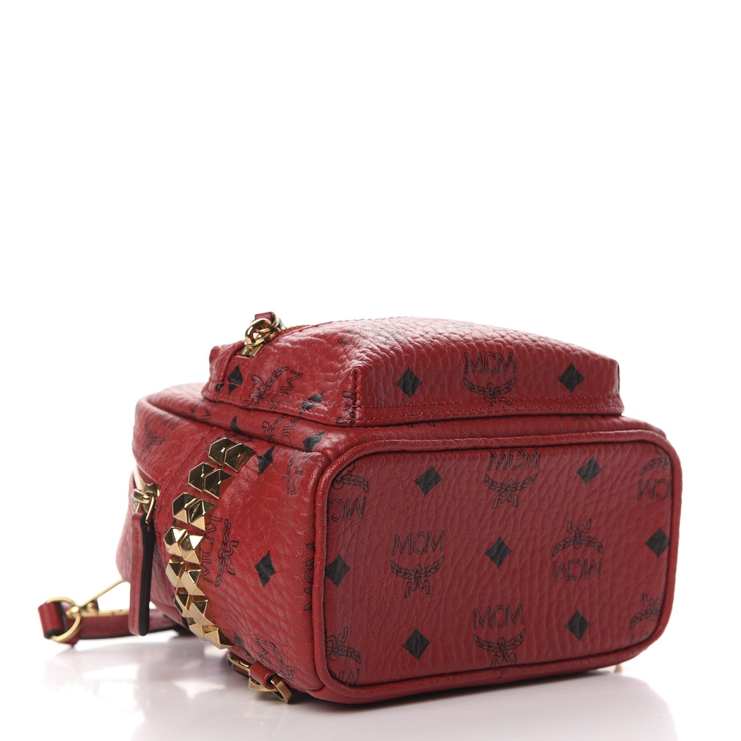 MCM Visetos Side Stud X-Mini Stark Bebe Boo Backpack Ruby Red 3 of 9