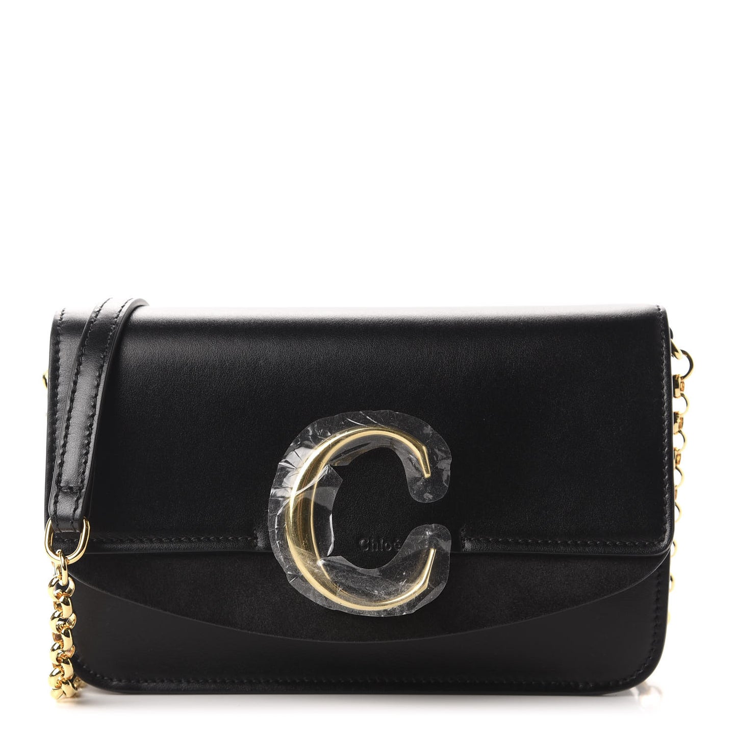 Calfskin Suede C Clutch With Chain Black