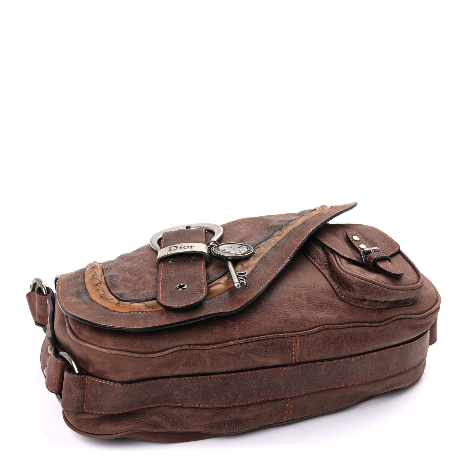 Christian Dior Calfskin Gaucho Double Saddle Bag Brown 3 of 7