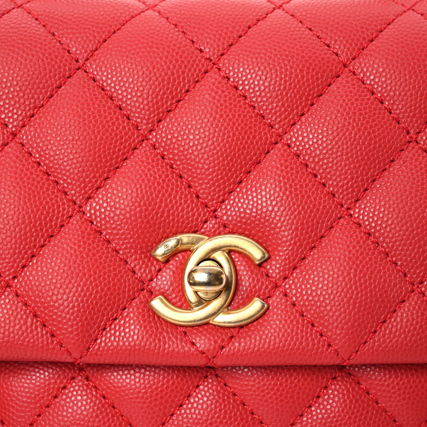 Caviar Quilted Mini Coco Handle Flap Red