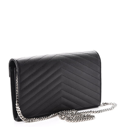 Saint Laurent Grain De Poudre Matelasse Chevron Monogram Chain Wallet Black 3 of 8