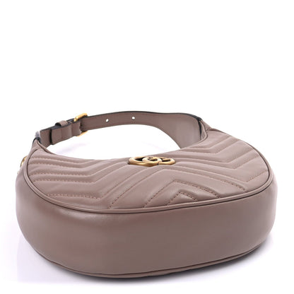 Gucci Calfskin Matelasse Chevron Mini GG Marmont Half Moon Hobo Porcelain Rose 3 of 8