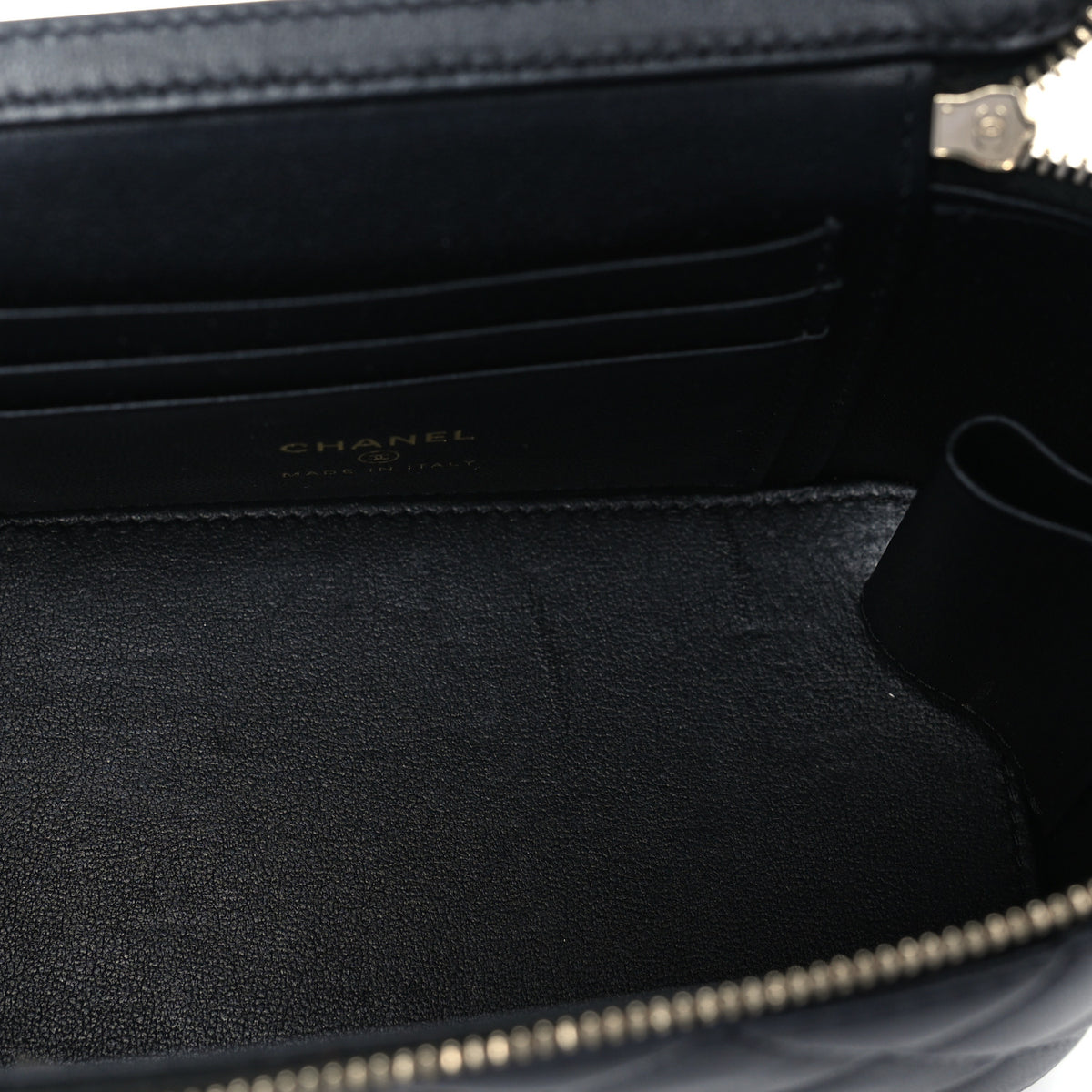 Lambskin Crystal Quilted Trendy Small Top Handle Vanity Case With Chain Black