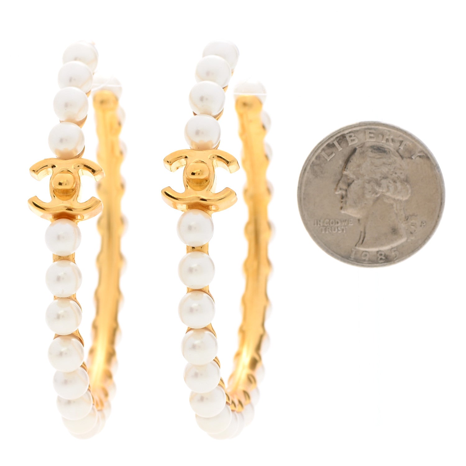 Chanel Pearl CC More Is More Hoop Earrings Gold 2 of 5