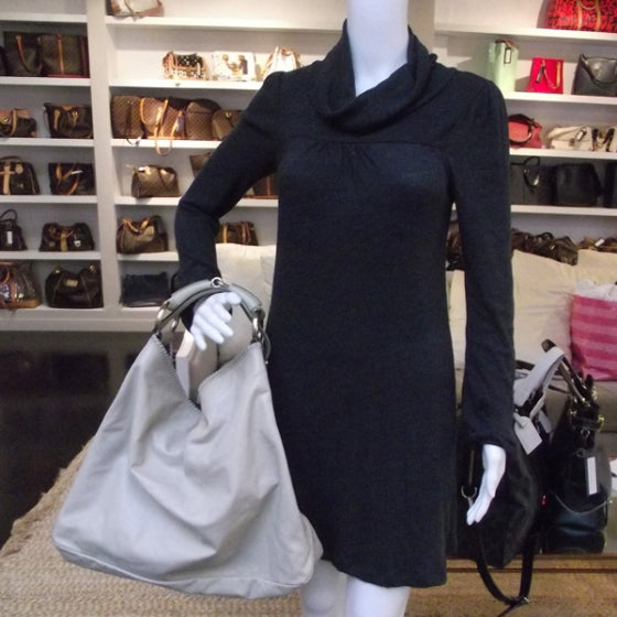 Leather Large Horsebit Chain Hobo Ivory