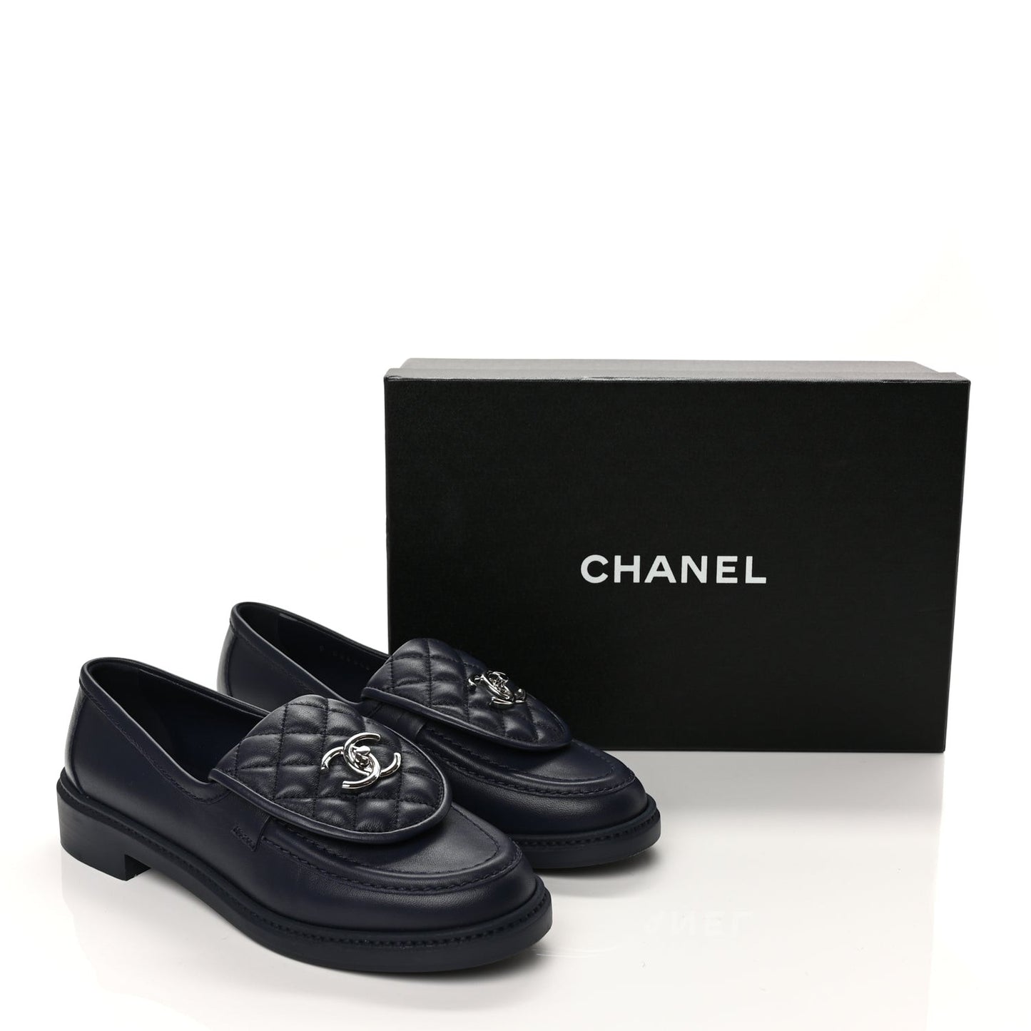 Lambskin Quilted CC Turnlock Loafers 38.5 Navy