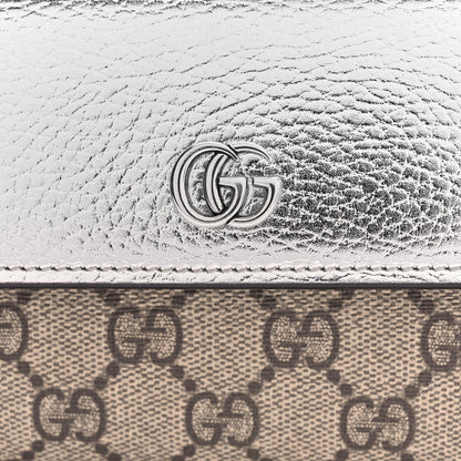 Gucci Metallic Calfskin GG Supreme Monogram Petite GG Marmont Wallet Chain Bag Silver Beige Ebony 6 of 8