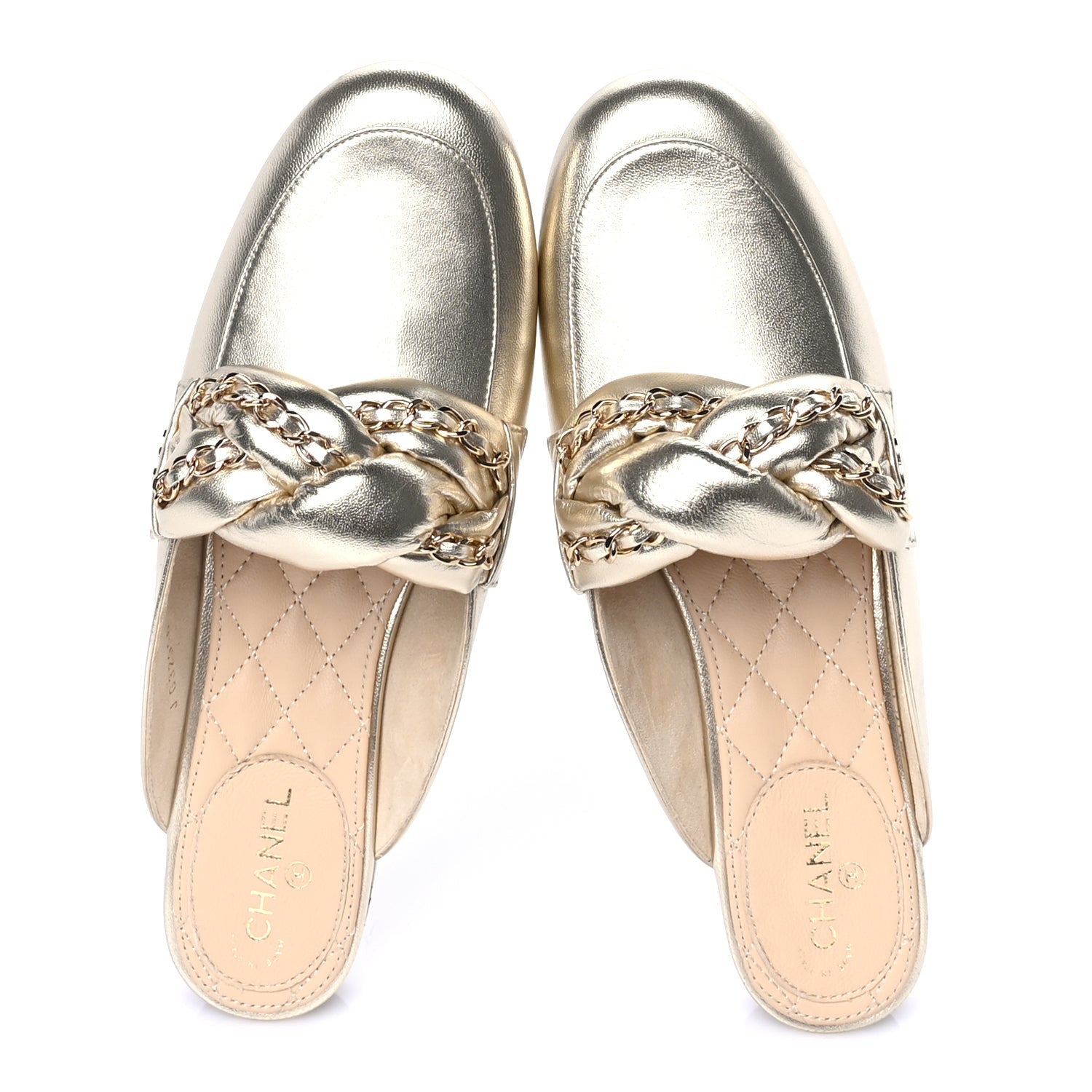 Chanel Metallic Lambskin Chain Braided Mules 37.5  Gold 5 of 7