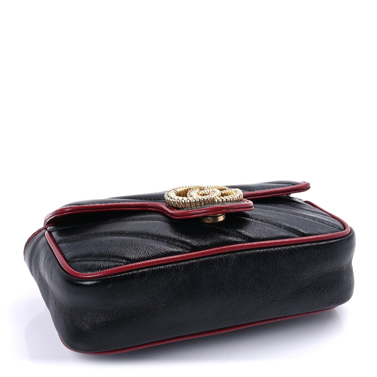 Gucci GUCCI Vintage Effect Calfskin Matelasse Diagonal Super Mini Torchon GG Marmont Shoulder Bag Black Romantic Cherry 3 of 8