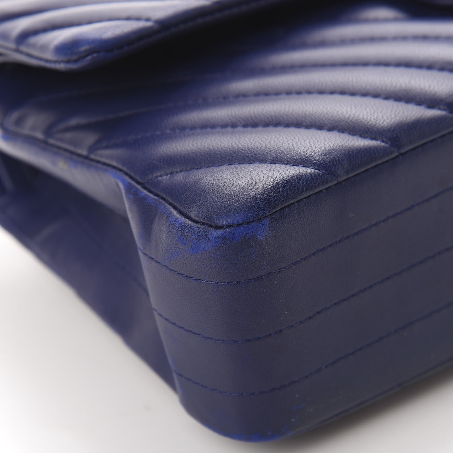 Chanel Lambskin Chevron Quilted Medium Double Flap Blue 10 of 15