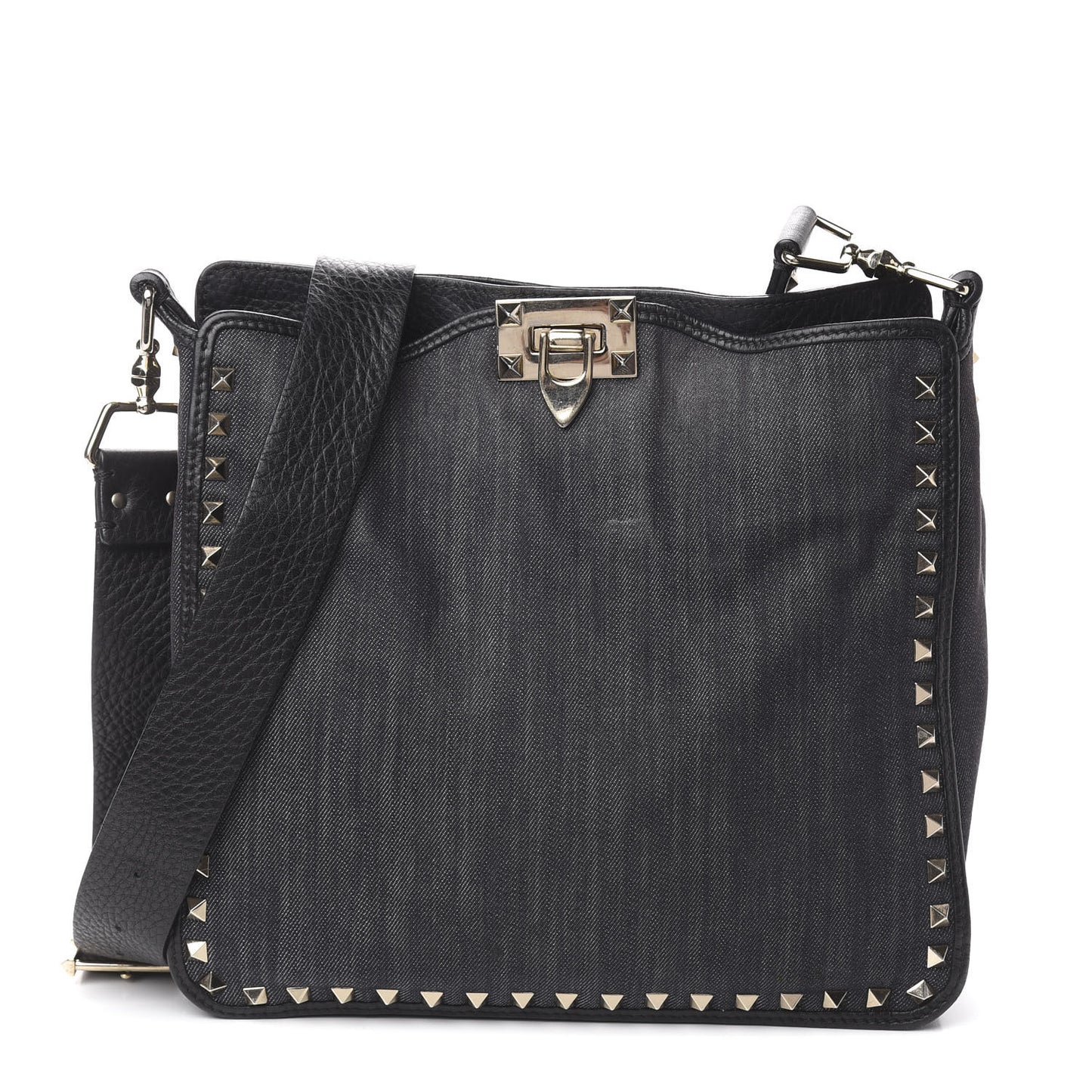 Denim Small Rockstud Flip-Lock Messenger Bag Blue