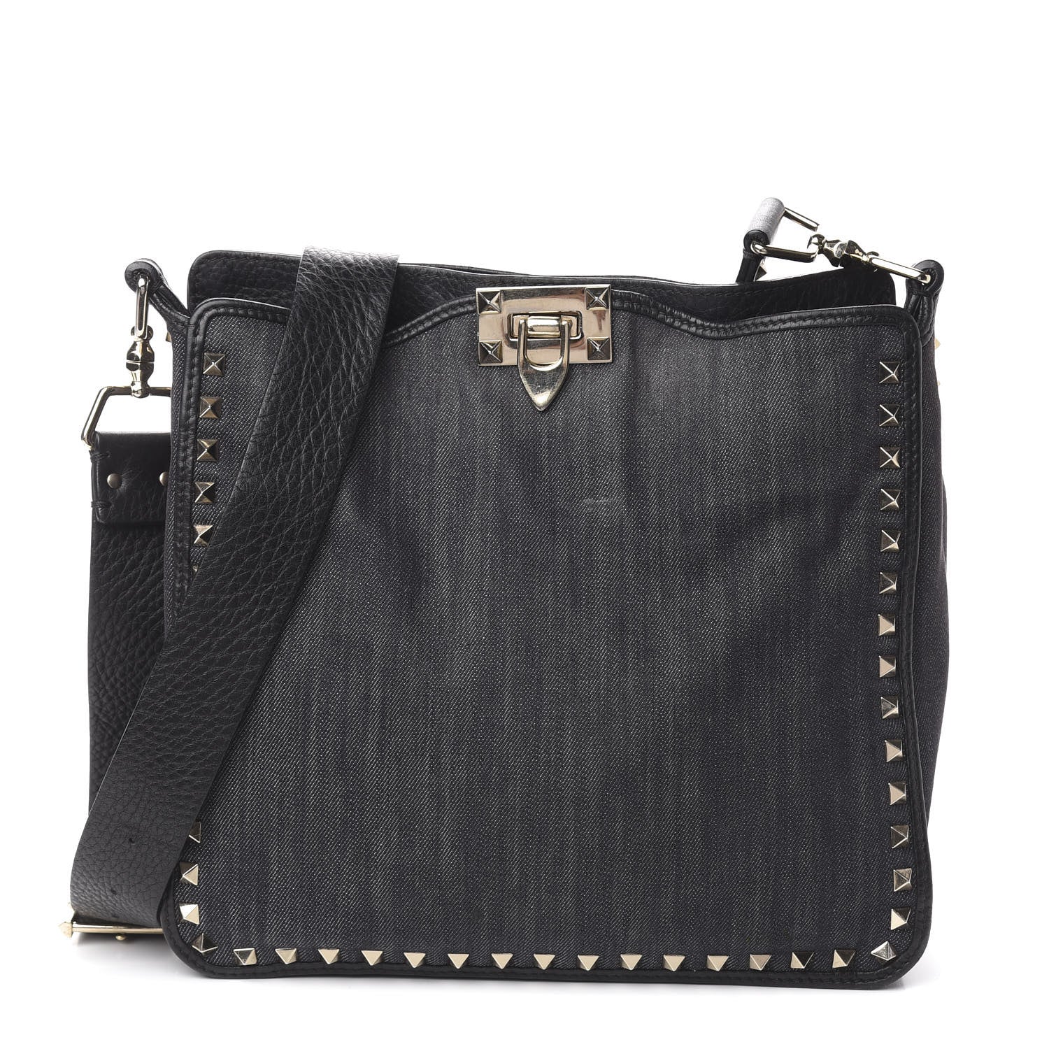 Valentino Garavani Denim Small Rockstud Flip-Lock Messenger Bag Blue 1 of 9