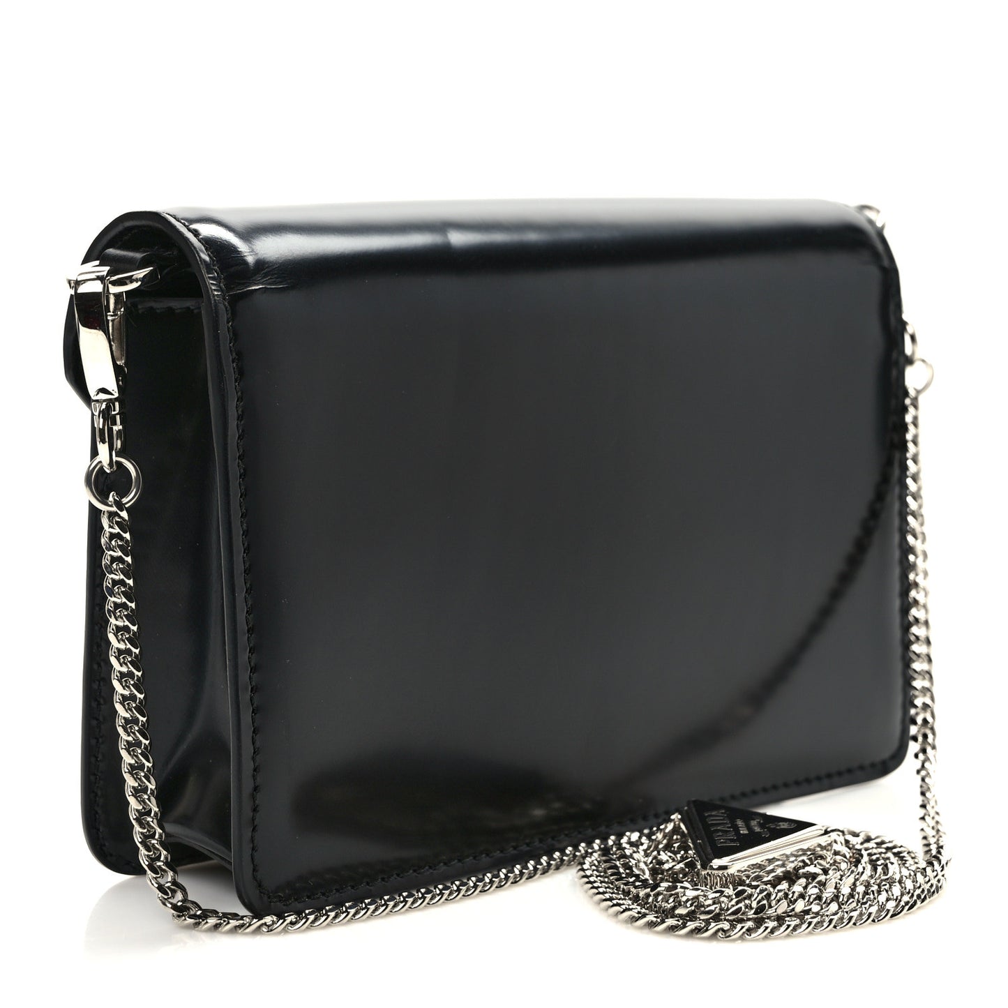 Spazzolato Triangle Logo Plate Flap Chain Crossbody Bag Black
