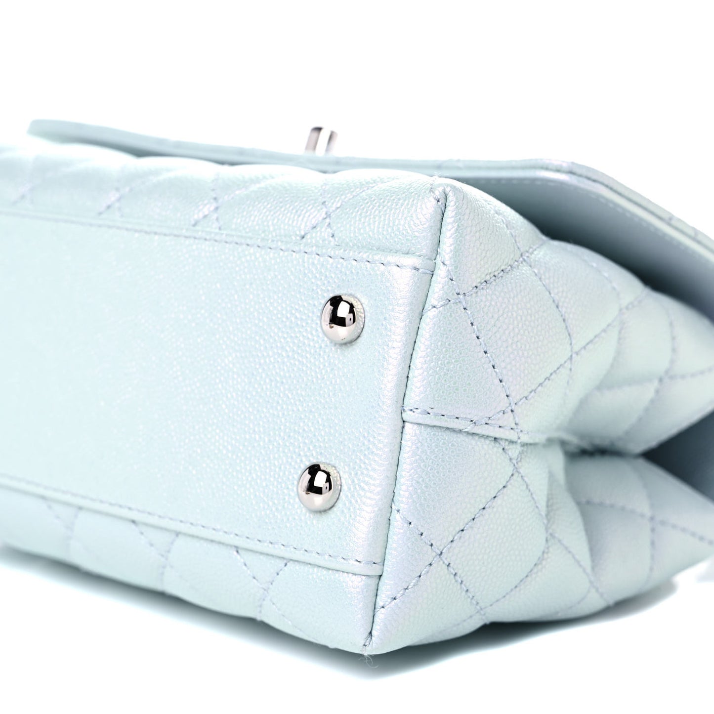 Iridescent Caviar Quilted Mini Coco Handle Flap Light Blue