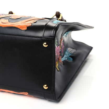 Gucci Calfskin Floral Embossed Diana Tote Bag Black Multicolor 8 of 9