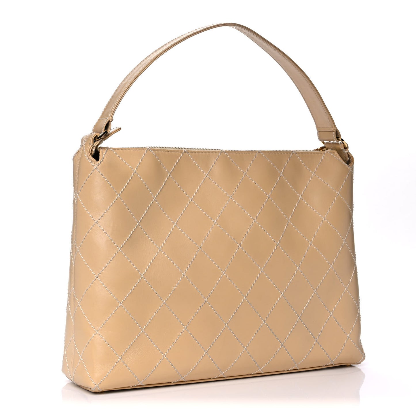 Calfskin Stitched Shoulder Bag Beige