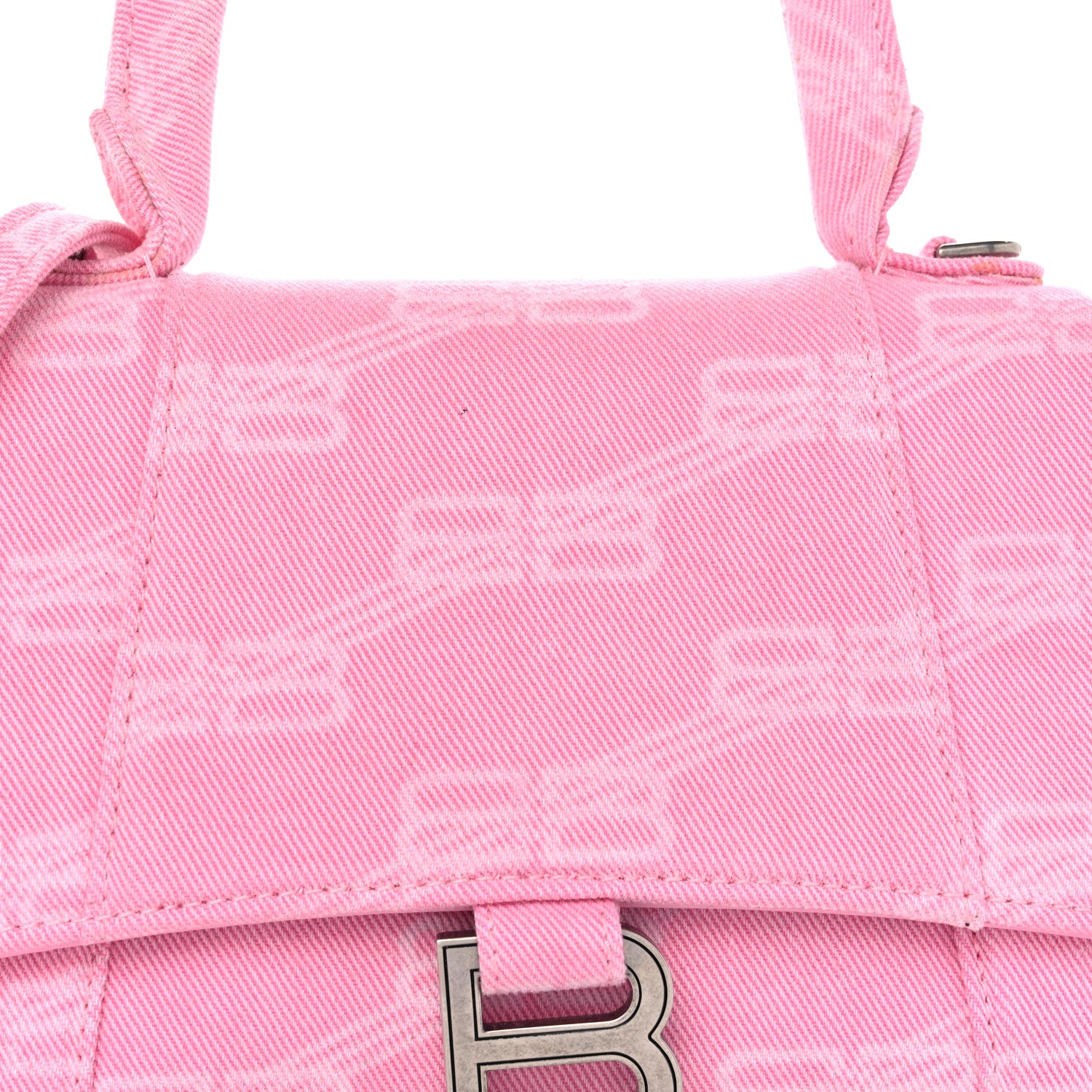 Balenciaga Washed Denim BB Monogram Hourglass Top Handle Bag Small Pink 8 of 10