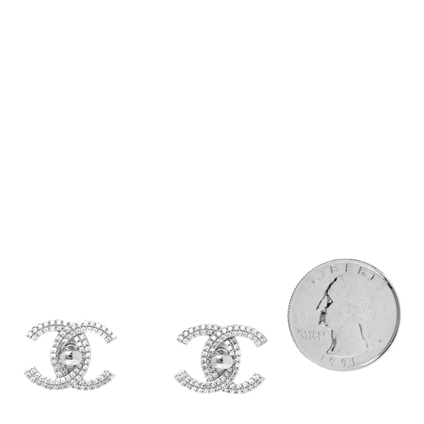 Crystal CC Turnlock Earrings Silver