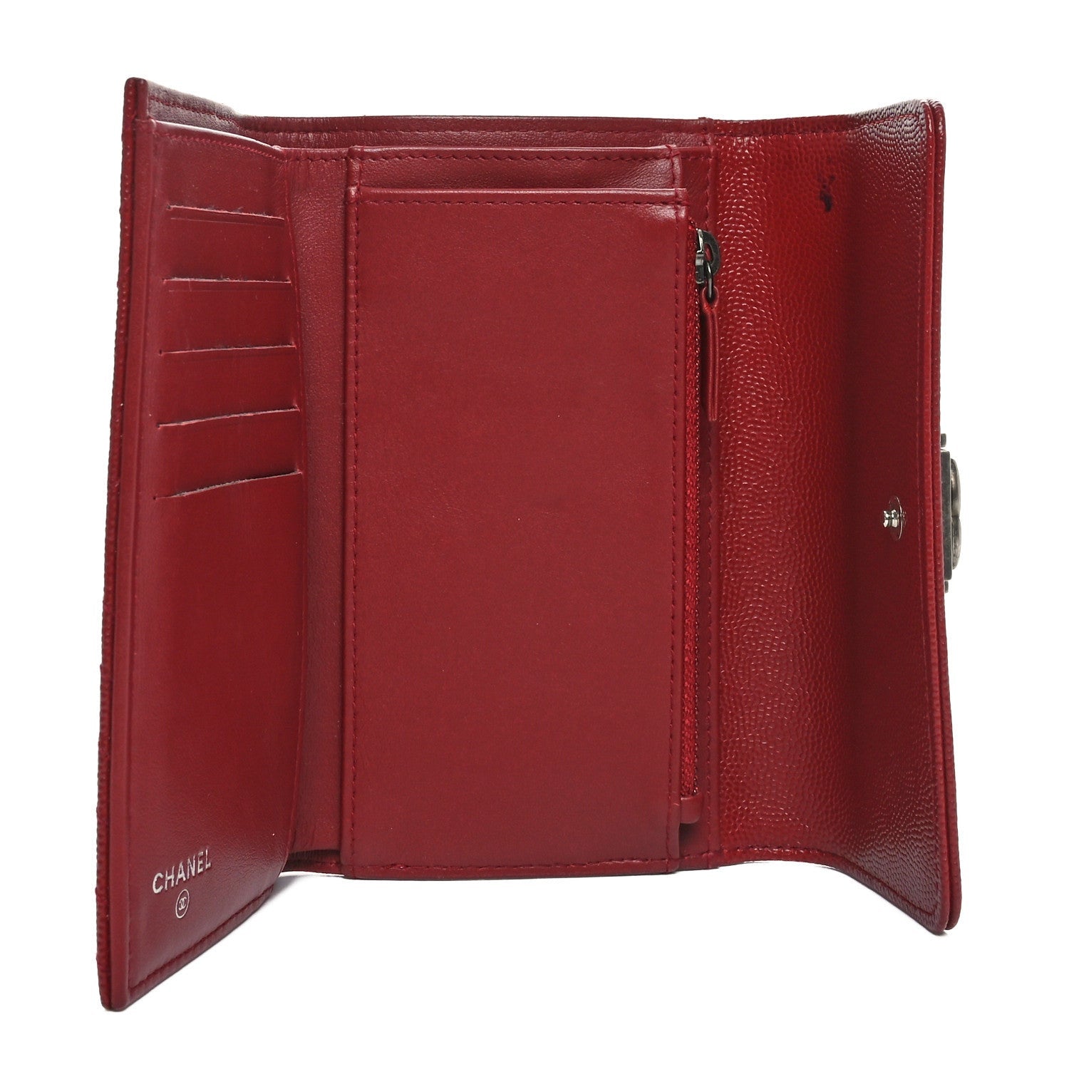 Chanel Caviar Chevron Quilted Boy Flap Wallet Red 5 of 7