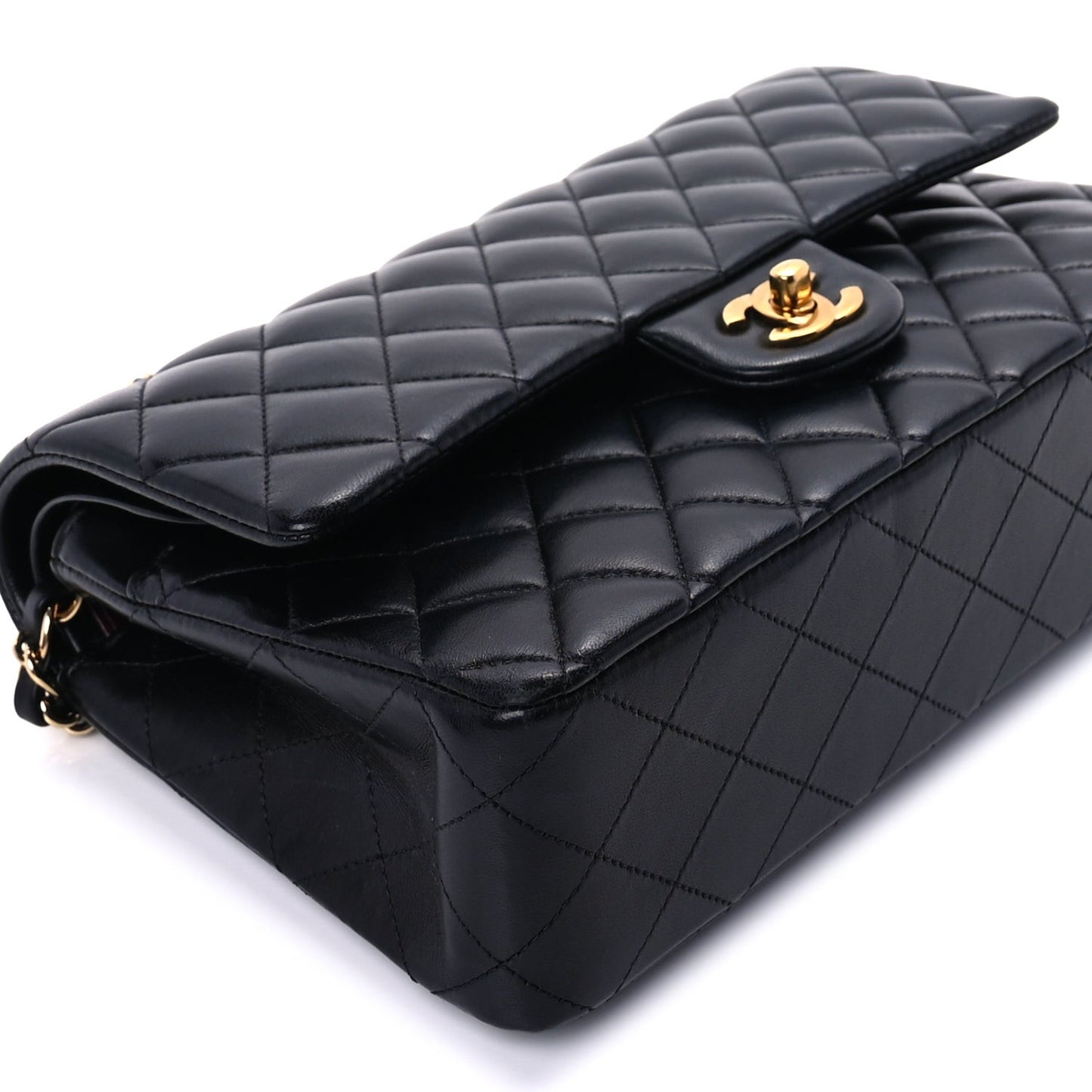 Lambskin Quilted Medium Double Flap  Black