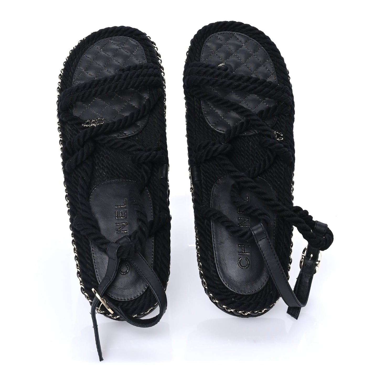 Lambskin Cord Chain CC Sandals 40 Black