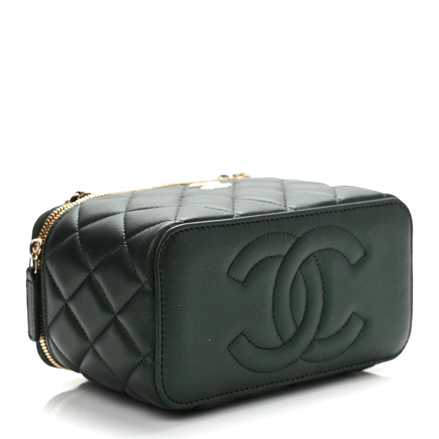 Chanel Iridescent Lambskin Quilted Small Top Handle Vanity Case With Chain Green 4 of 11